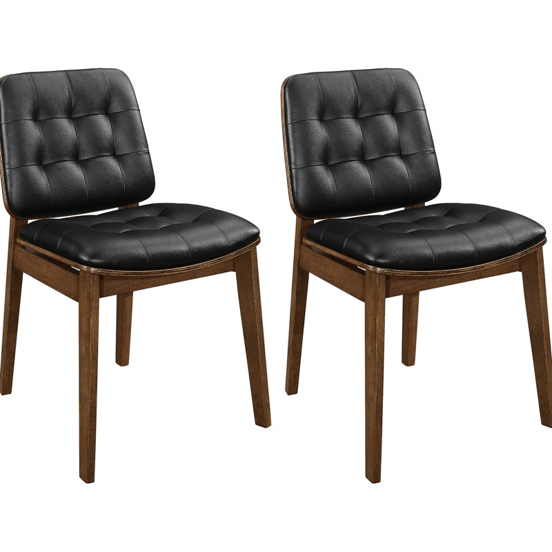 2 chaises de salle à manger à dossier noyer 2 pièces - Coussin noir, conception moderne de 2 sièges rembourrés en mousse de style Mid-Century, revêtement, structure