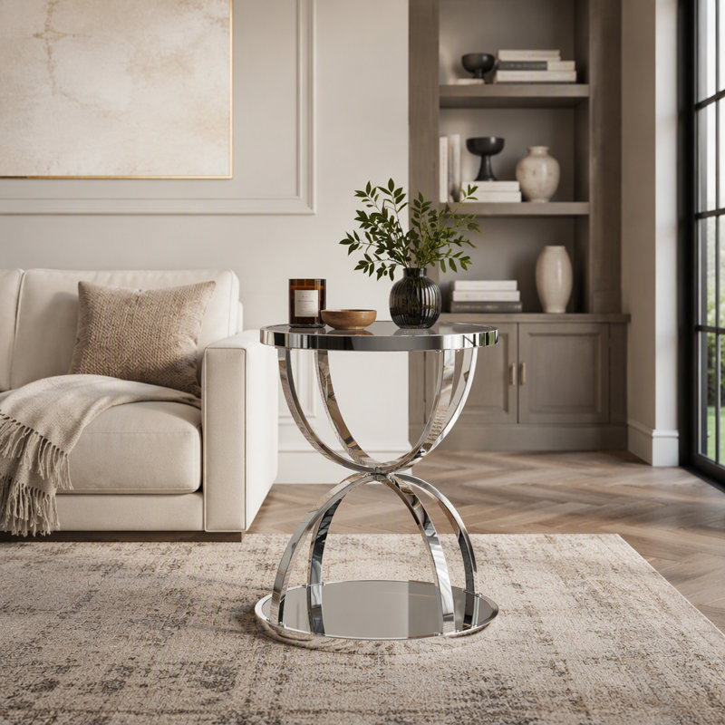 Table d'appoint ronde moderne à deux niveaux en verre de 50 cm (19,69 po), avec structure en métal annulaire, pouvant servir de table de chevet ou de table d'appoint pour le salon, la chambre et le bureau.