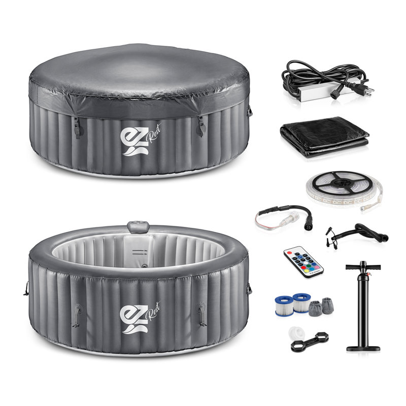 Gray Round Inflatable Hot Tub Spa with LED Lights