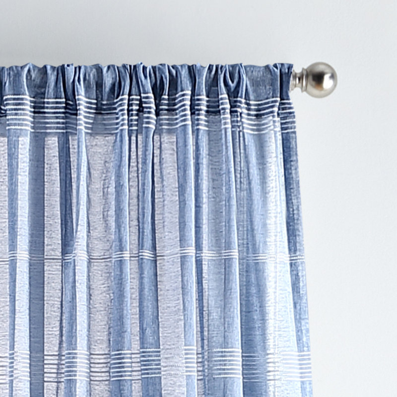 Indigo Sheer Striped Rod Pocket Curtain Panels, 50" x 95"