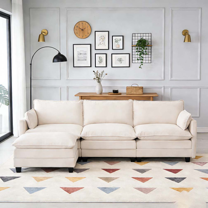 Canapé modulaire surdimensionné avec repose-pieds mobile, Beige