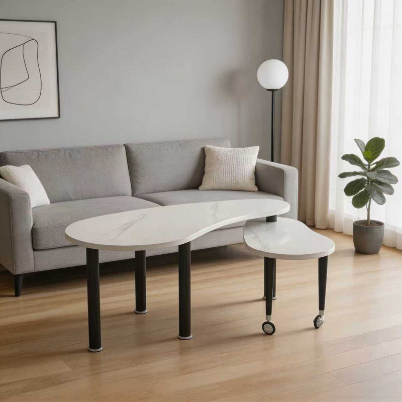 Table basse rotative 2 pièces avec plateau en pierre frittée moderne