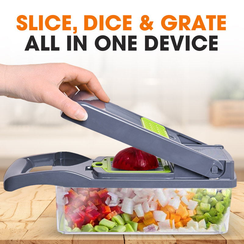 Cheer Collection Gray and Green 10-in-1 Food Chopper with Container