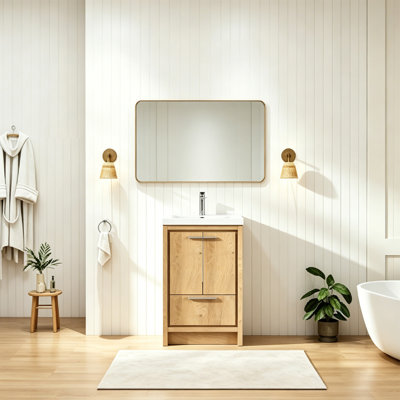  24" Single Bathroom Vanity Free-standing vanities with Gloss white Resin Top, Modern for Small Bathroom