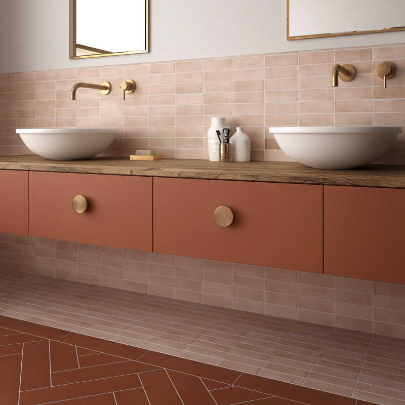 Coco 2" x 6" Porcelain Brick Look Subway Wall & Floor Tile, Orchard Pink