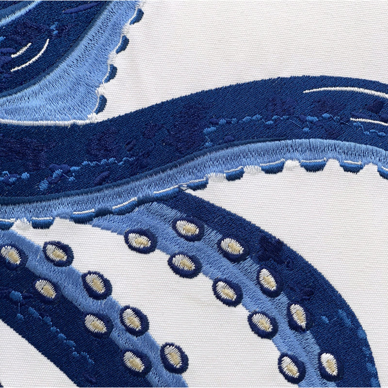 Blue and White Cotton Embroidered Octopus Throw Pillow