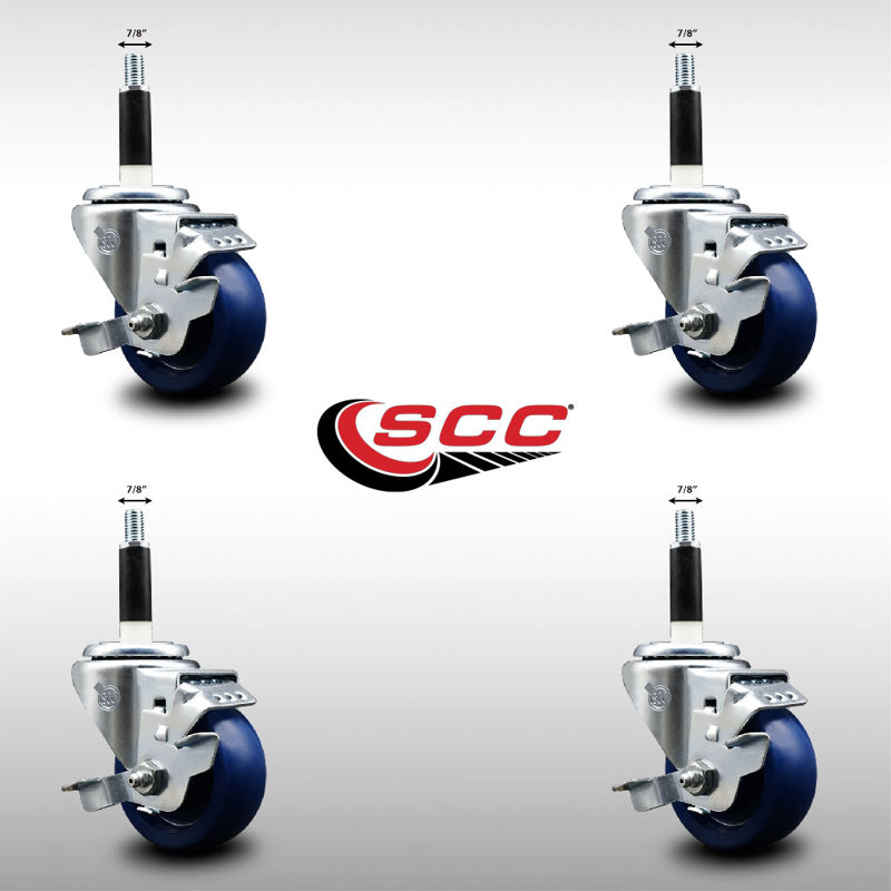 Ensemble de roulettes extensibles en poly 3 po pivotant 7/8 po avec frein SCC