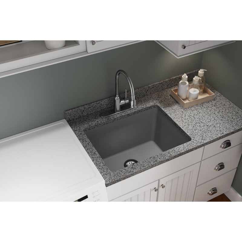 Quartz Classic 25" x 18-1/2" x 11-13/16" Undermount Kitchen Sink with Basket strainer, Greystone