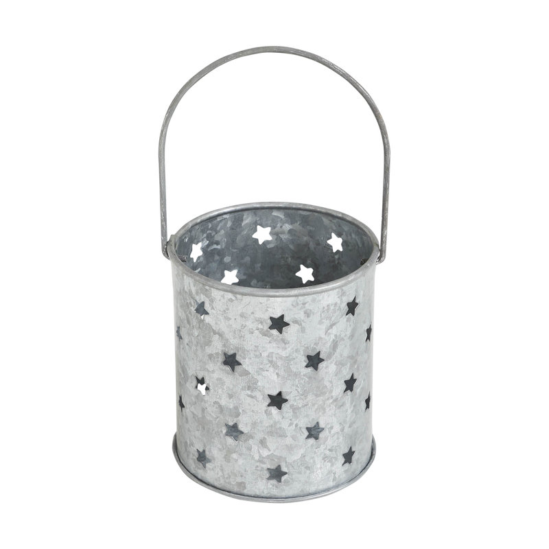 Porte-bougie votive festive avec étoiles perforées galvanisées 3,75 x 3,25 x 3,25, Gris