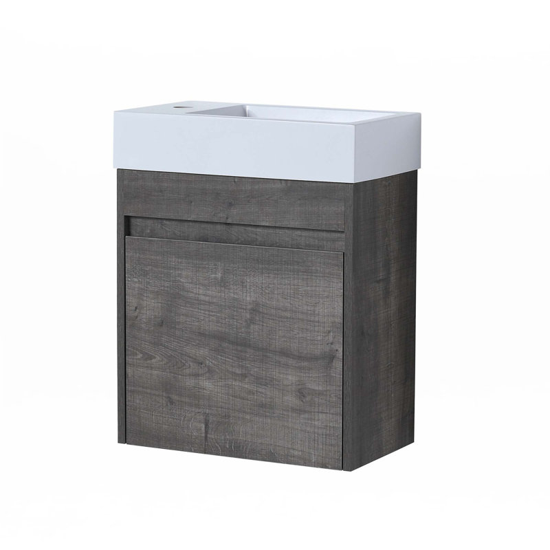 Floating Wall-Mounted Bathroom Vanity With Sink, Plaid Gray Oak
