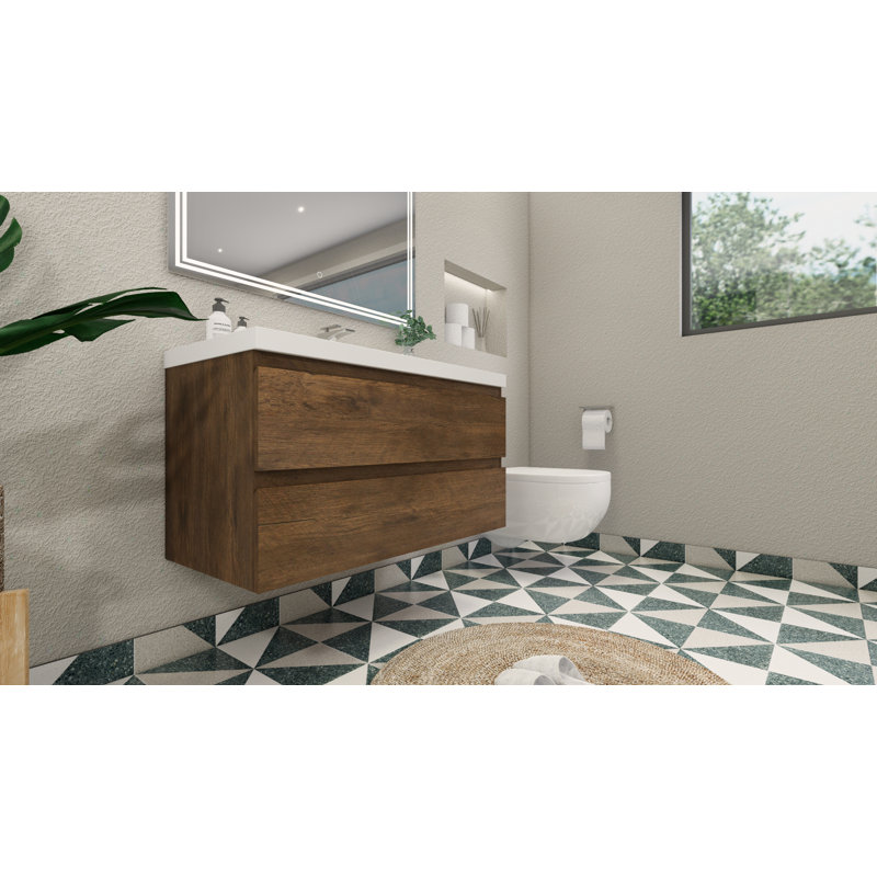 Mableton Single Bathroom Vanity with Wood, Acrylic Top, Rosewood