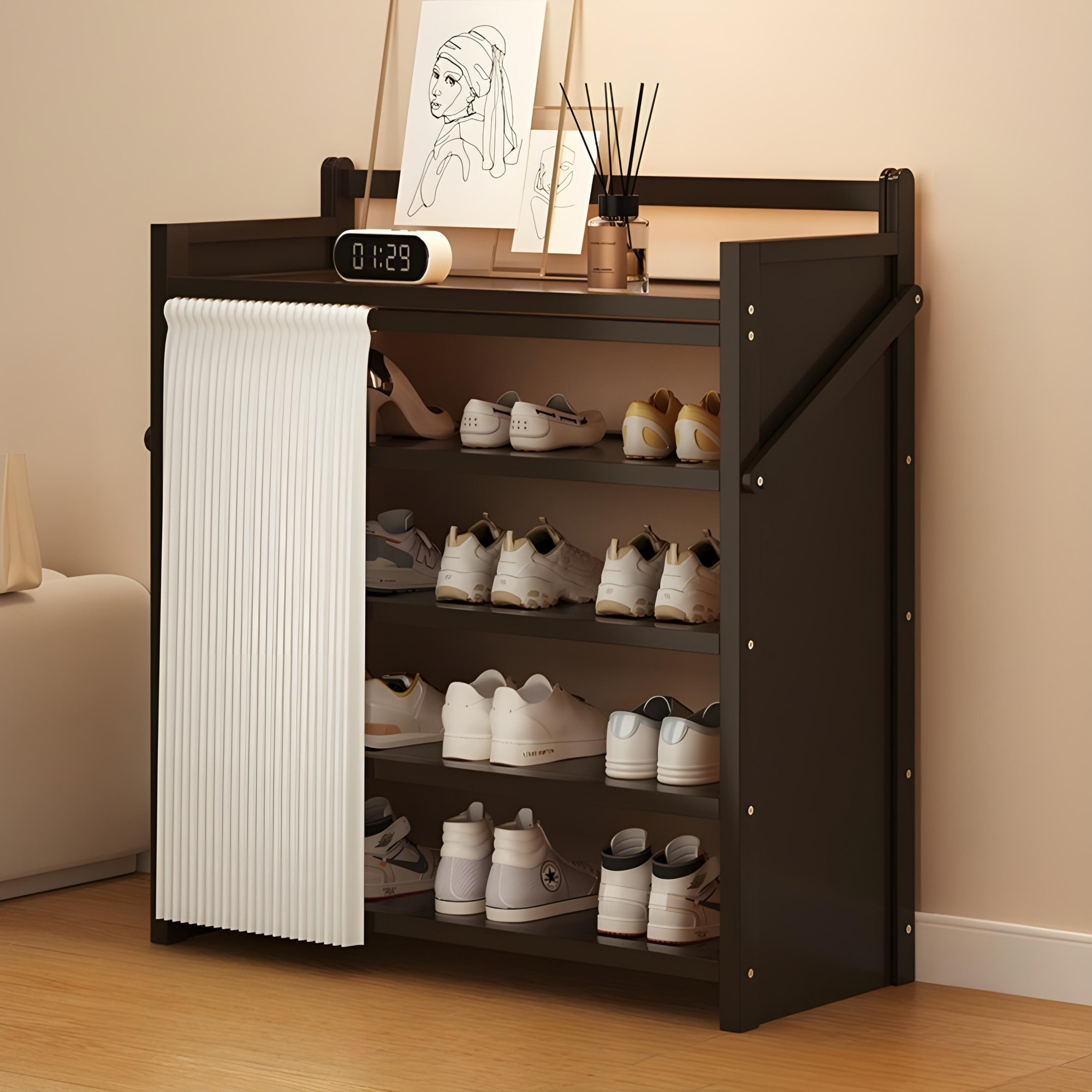 Rebrilliant Multi-Layer Foldable Bamboo Shoe Rack - Space-Saving ...