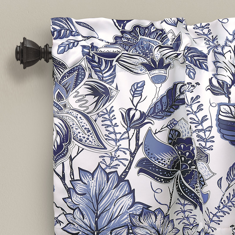 Blue Jacobean Floral Polyester Rod Pocket Valance, 18" x 52"