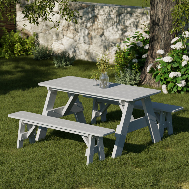 Heritage 72" Picnic Table With Detached Benches, Light Gray