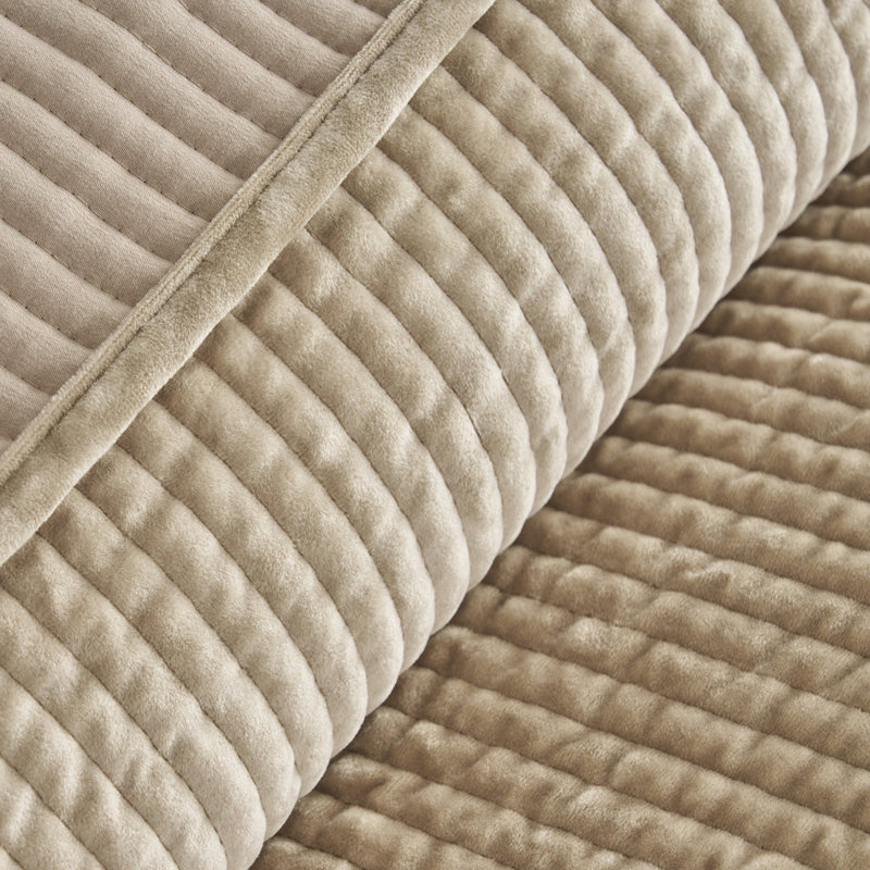Striped Channel Velvet Quilt Set, Urban Taupe, King