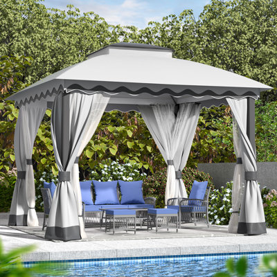 Outdoor Patio Gazebo Heavy Duty Gazebos With Mosquito Netting & Double Roof