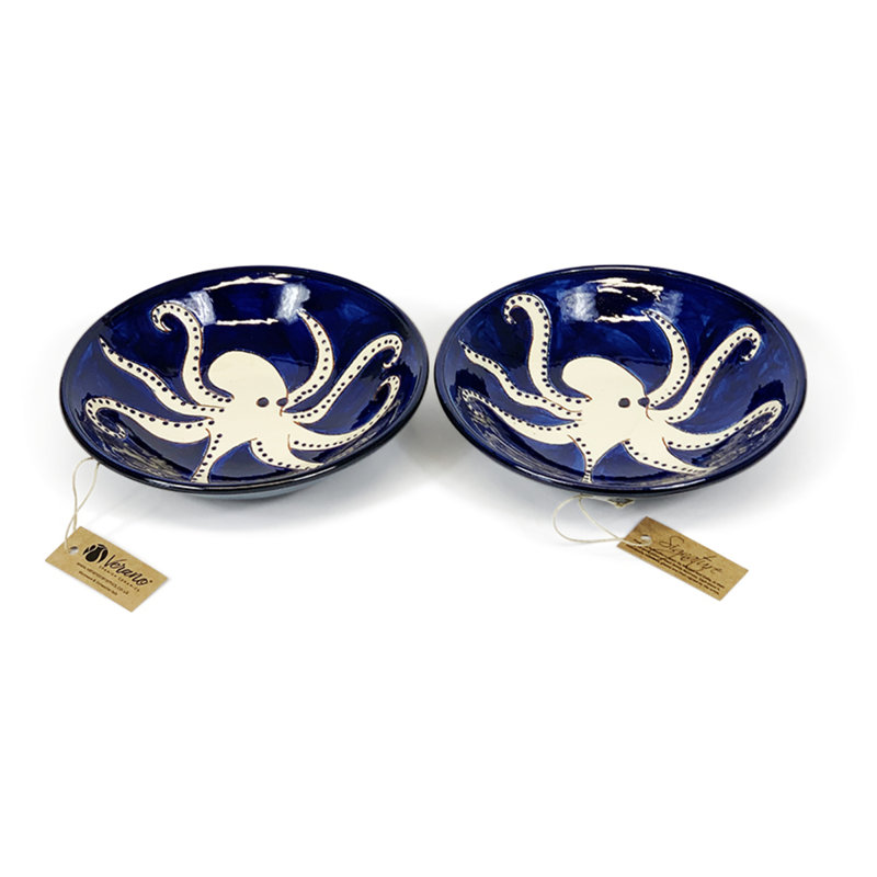 Calliope 500ml Handmade Ceramic Pasta Bowl, Blue/Black/White