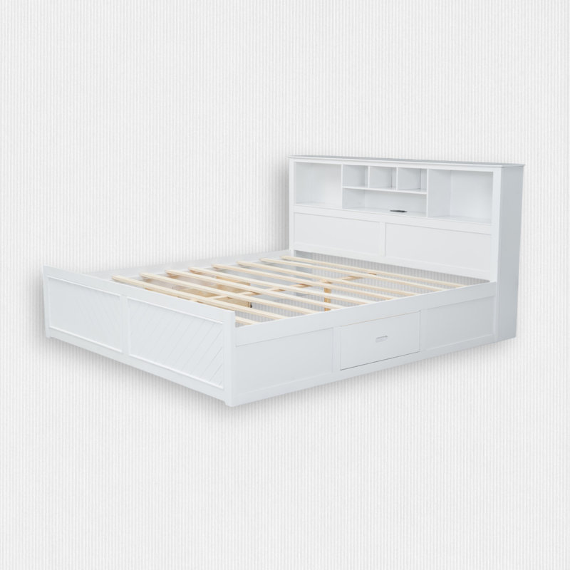 Platform Bed With 2 Storage Drawers, White
