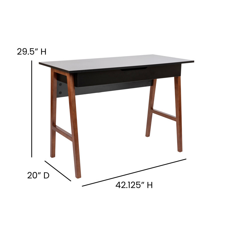 Black and Walnut Wood Writing Desk with Storage Drawer