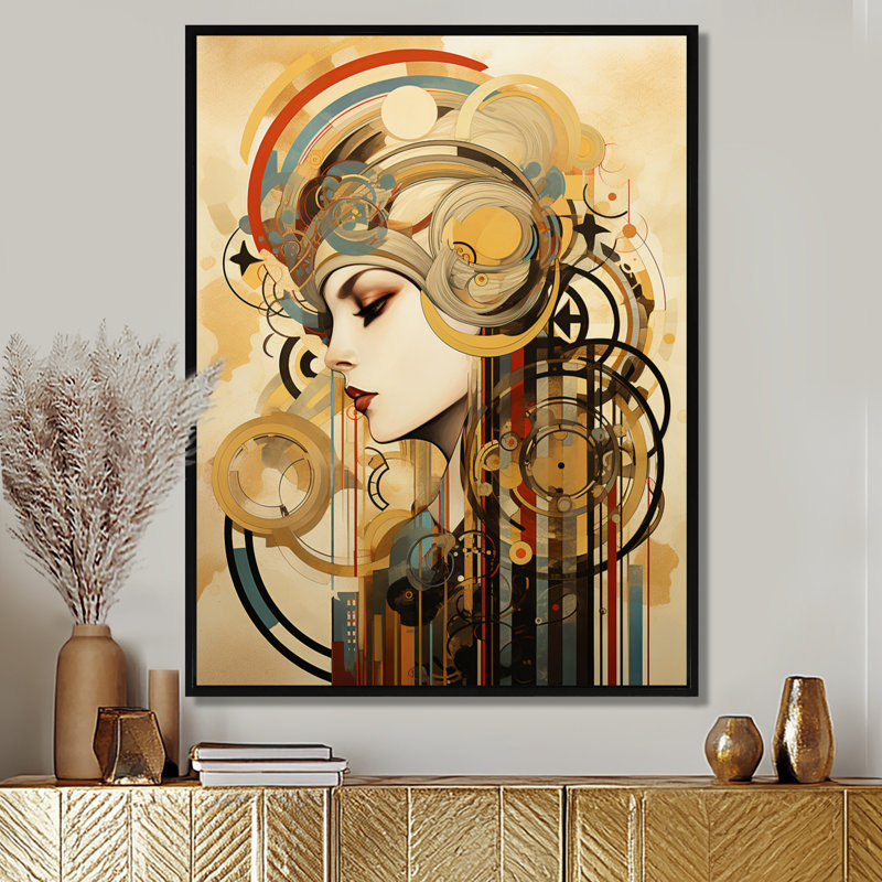 Portrait géométrique géométrique de femme Art déco, Sans cadre, H 20 po x l 12 po