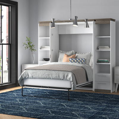 Ailed Full Murphy Bed and 2 Narrow Shelving Units with Drawers (99W)