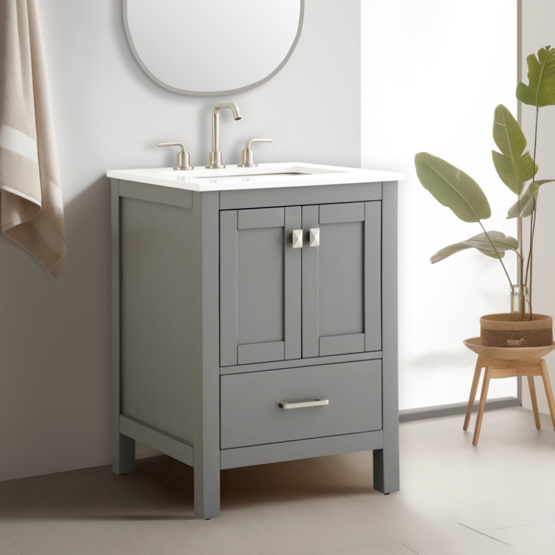 Philant 24" Bathroom Vanity with White Quartz Top, Gray