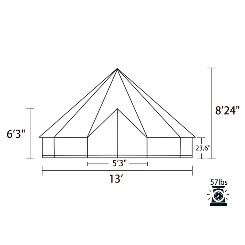 Canvas Bell Tent 100% Cotton in Dia Waterproof Canvas Camping Tent, 120" H x 156" W x 156" D