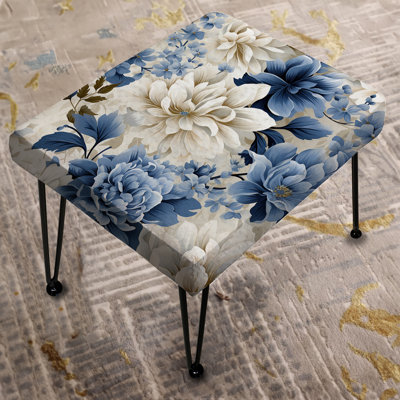 Floral Blue And White Victorian Pattern I - Floral Rectangle Ottoman
