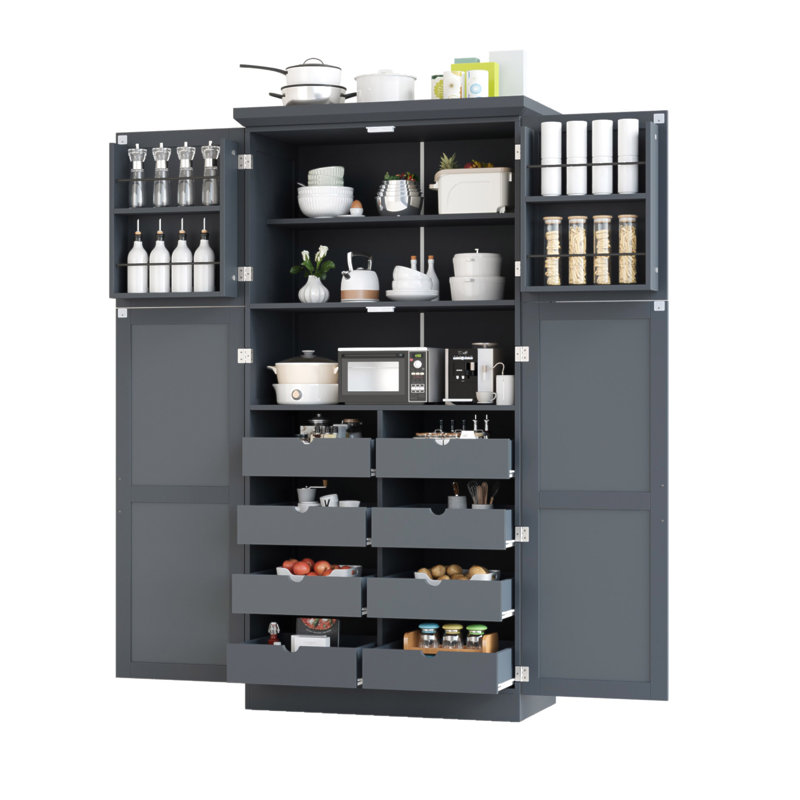 Armoire de rangement haute avec 4 portes, Gris