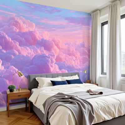 Papier peint adhésif pelez et collez nuage pastel de couleur art mural auto-adhésif et amovible
