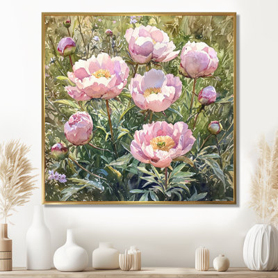 Pivoines dans le jardin de fleurs I - Art mural de pivoines pour le salon