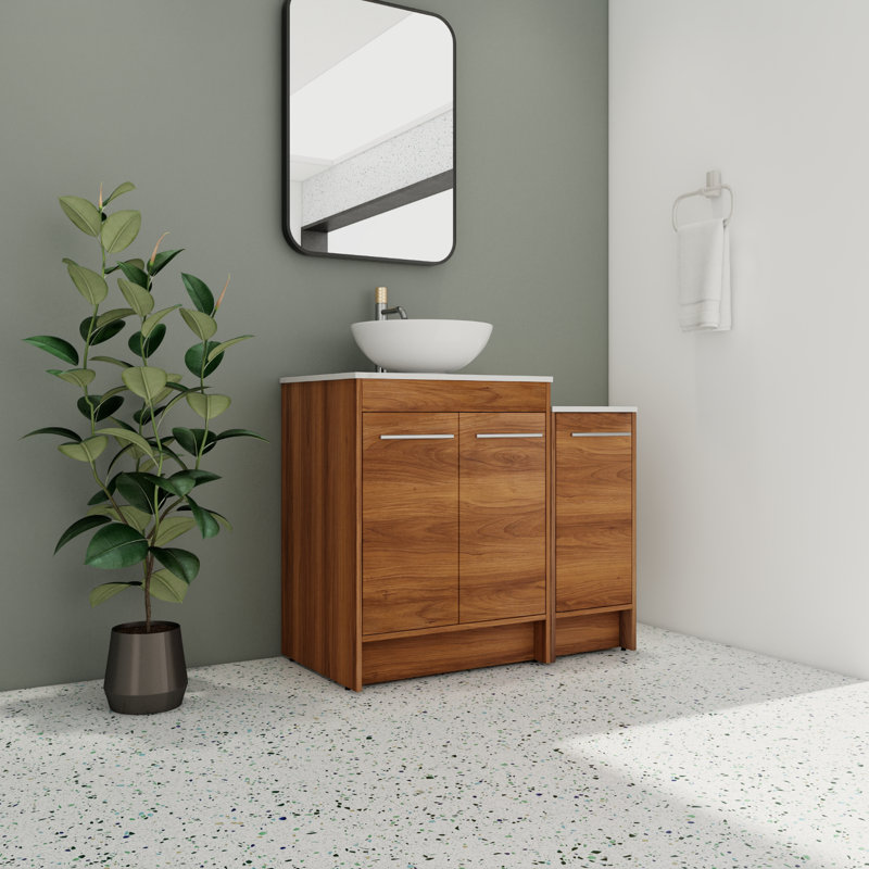 Ensemble de meuble-lavabo simple 35,87 po avec plateau en pierre frittée Malenda