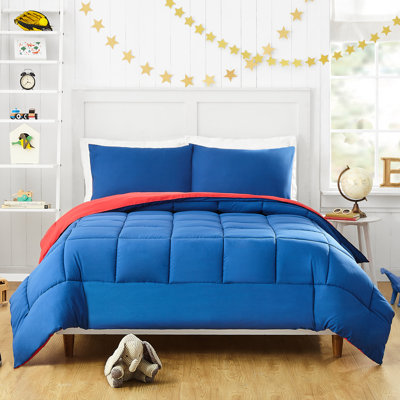 Peyton Solid Blue & Red Reversible Microfiber Kids & Teens Comforter Set