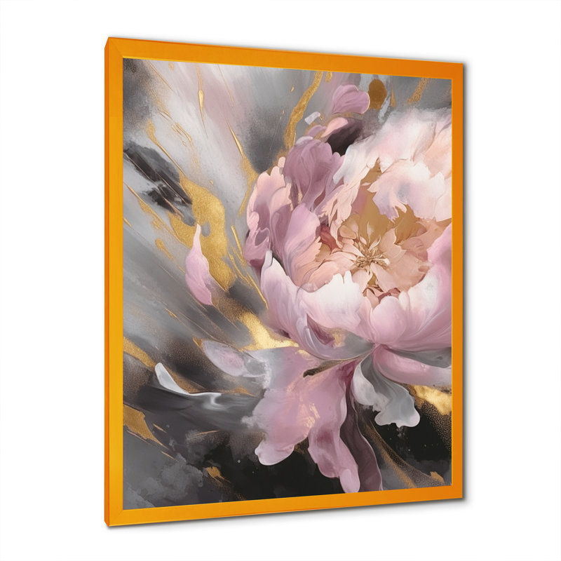 Reproduction d'art sur toile pivoine enchantée rose et or I, H 32 po x l 24 po, Encadrement doré