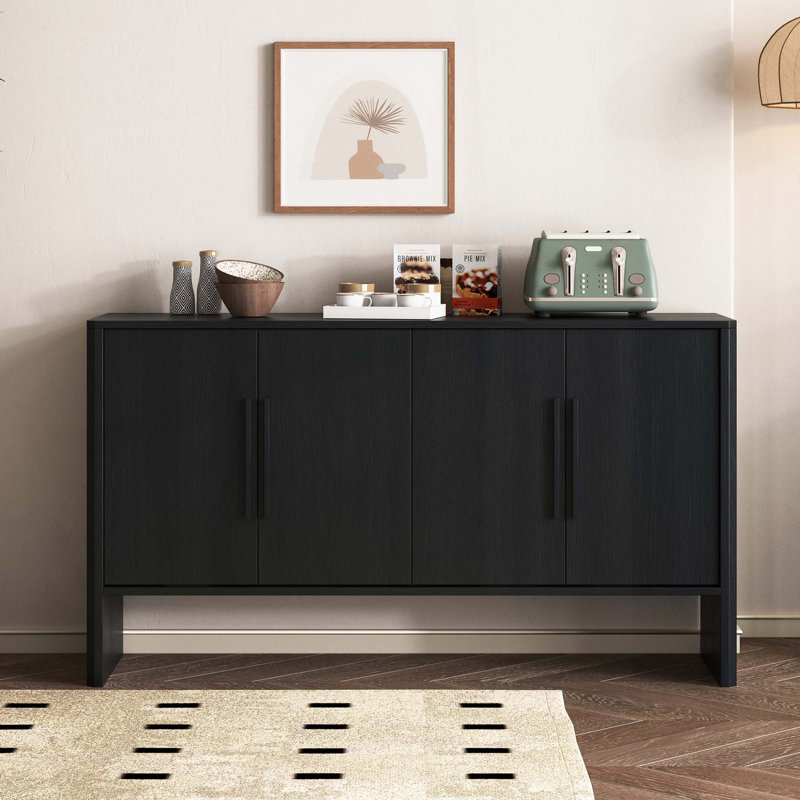 Wood Console Table with  Adjustable Shelves, Long Handles, Black