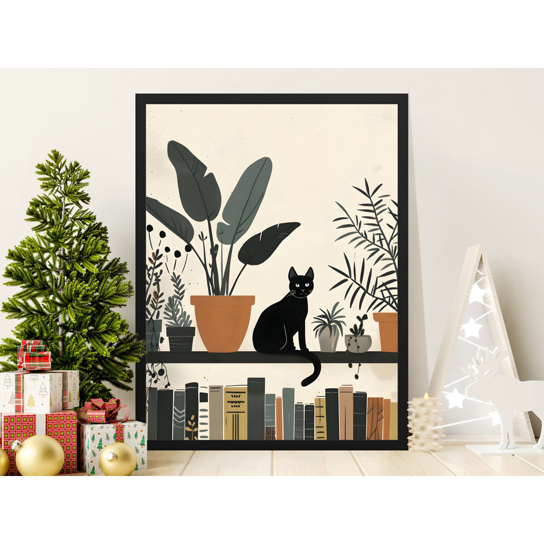 Black Cat Parmelia, Plant Lover Gift, Book Shelf Decor, Matte Vertical Poster, Minimalist Home Decor, Cat Print, Modern Parmelia