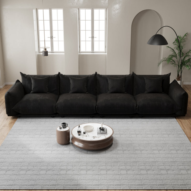  Canapé modulaire rembourré 4 pièces en chenille 4 pièces pour petit espace, salon, Noir, H 33 po x l 135,4 po x P 38,1 po