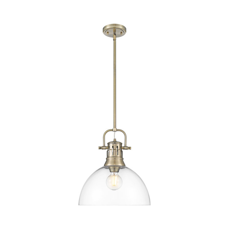 Luminaire suspendu 1 lumière avec tige Marell en verre transparent, Laiton vieilli