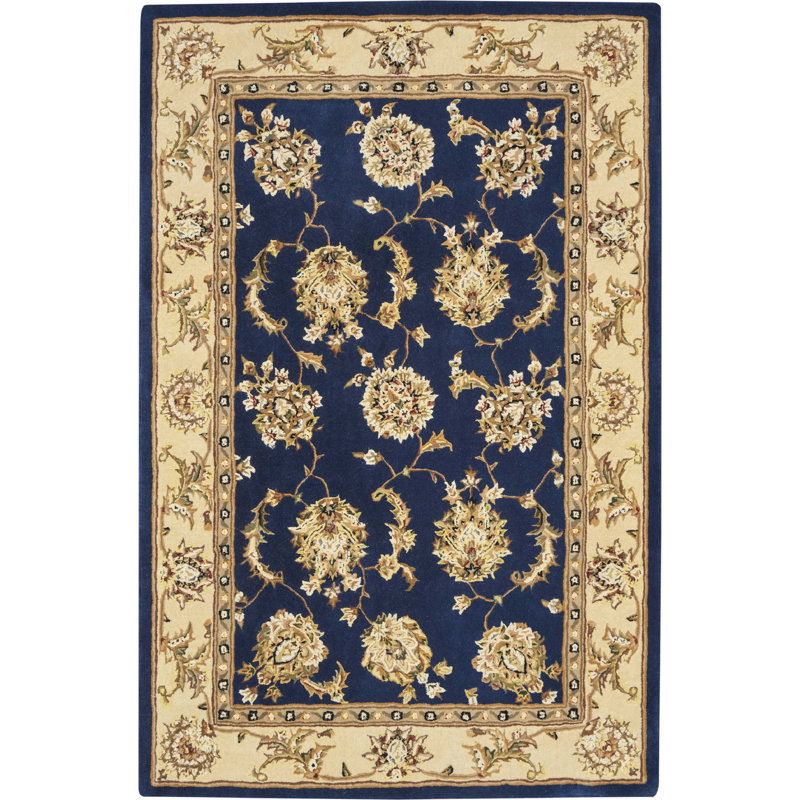 Tapis bleu marine en soie / laine touffeté à la main Oboyle, Rectangle 5 pi 6 po x 8 pi 6 po