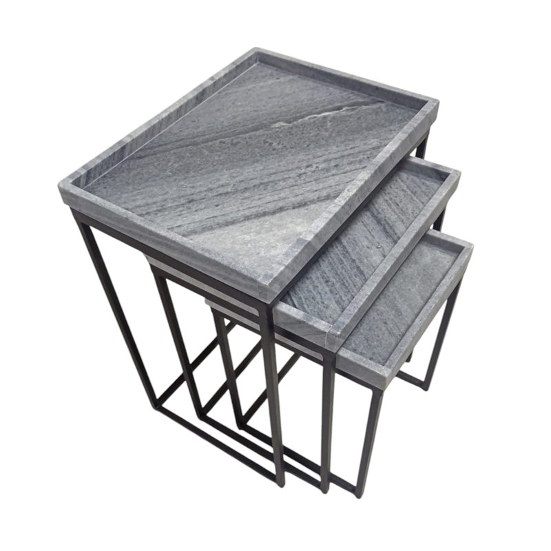 3 Piece Square Gray Marble Accent_End Table Set