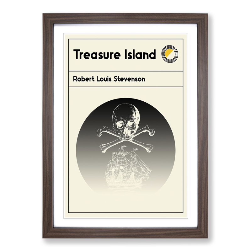 Book Cover Treasure Island Robert Louis Stevenson - Picture Frame Graphic Art, 48cm H x 36cm W x 2cm D, Walnut