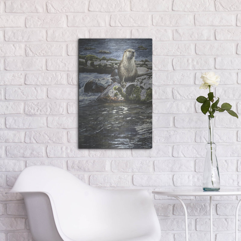«Riverside Pause-River Otter» par Ron Parker, art mural en métal, H 24 po x l 16 po