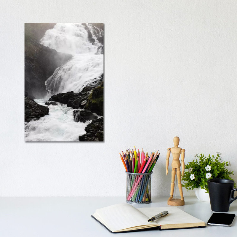 Scenic View Of Waterfall, Kjosfossen, Sogn Og Fjordane County, Norway - Wrapped Canvas Print, 20.32 cm H x 30.48 cm W