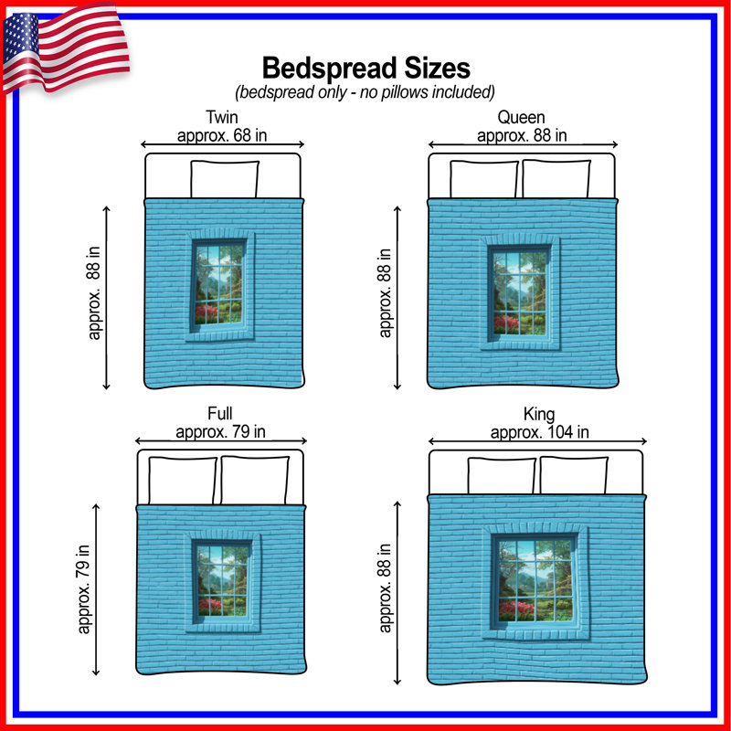 Blue Brick Wall Window Quilted Bedspread All Sizes, King