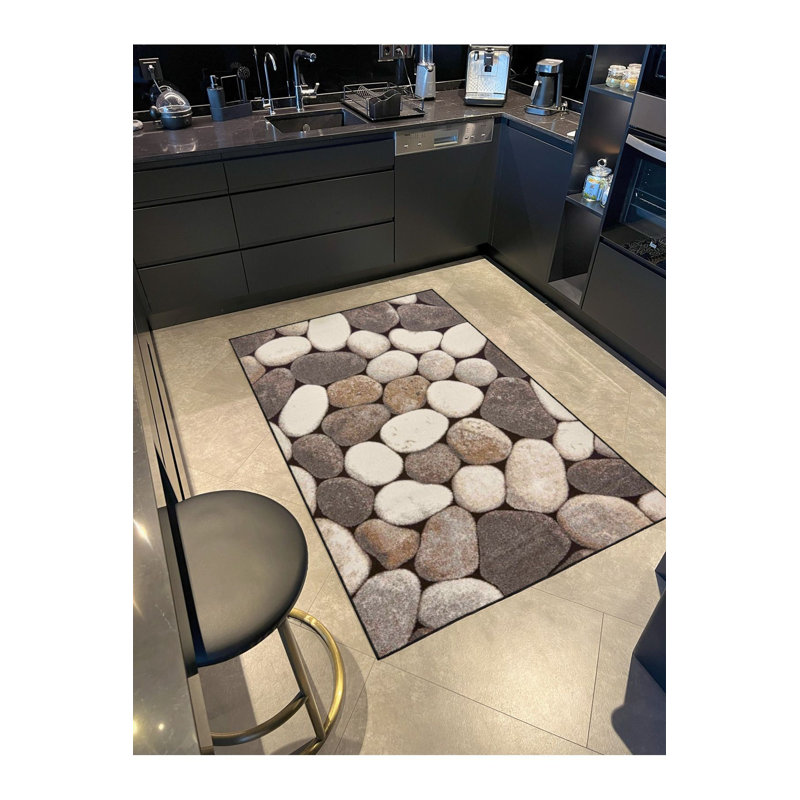 Tapis tissé à motif de galets et tapis lavable, Rectangle 3 pi 3 po x 4 pi 11 po