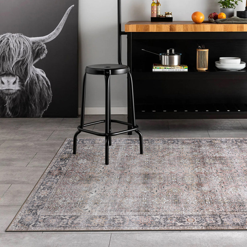 Vintage Distressed Machine Washable Non Slip Area Rug, Rectangle 3'4" x 5'