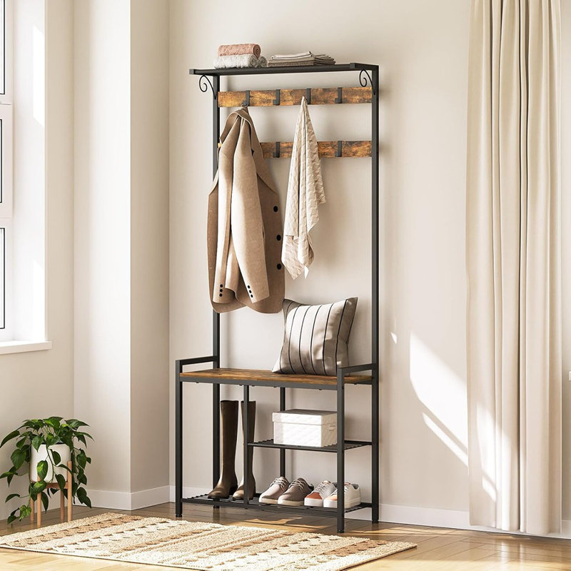 Portemanteaux pour portemanteaux avec portemanteau 4-en-1 avec tablettes de rangement, tringle à vêtements et 8 crochets mobiles