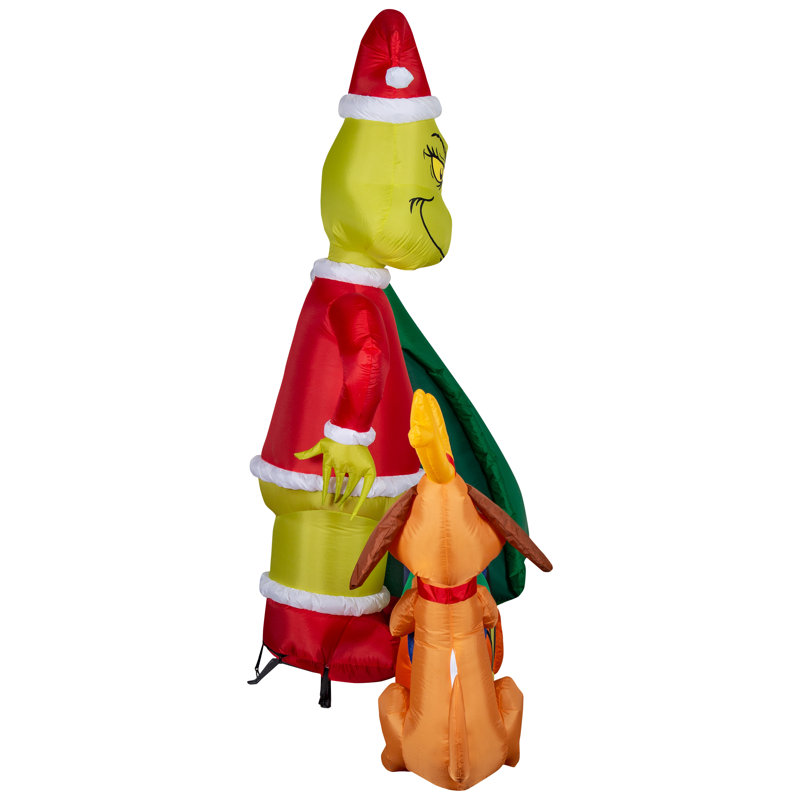 Grinch and Max Christmas Inflatable with Train and Santa Sack