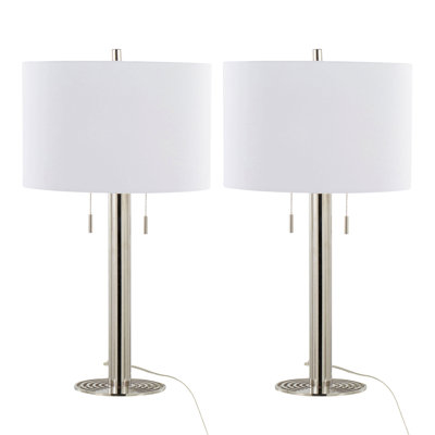 Lampe de table contemporaine en métal 29 "en nickel poli et abat-jour en lin blanc de Grandview Gallery par Lumisource