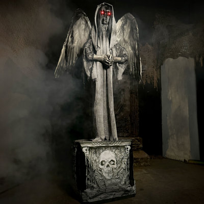Lifesize Animatronic Haunted Angel Statue with Lights and Sound, Indoor/Covered Outdoor